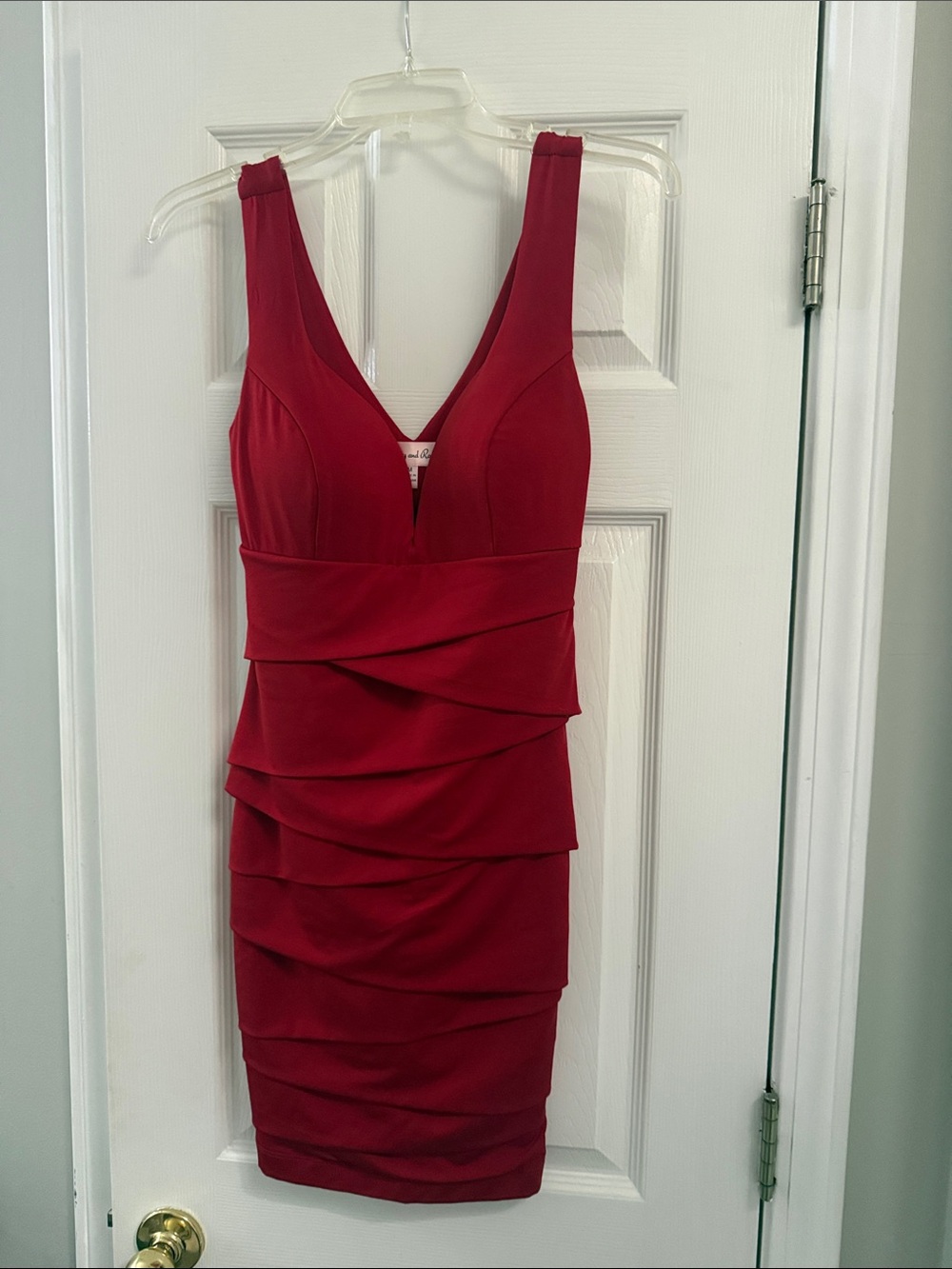 Honey and Rosie Red Tiered V-Neck Mini Dress